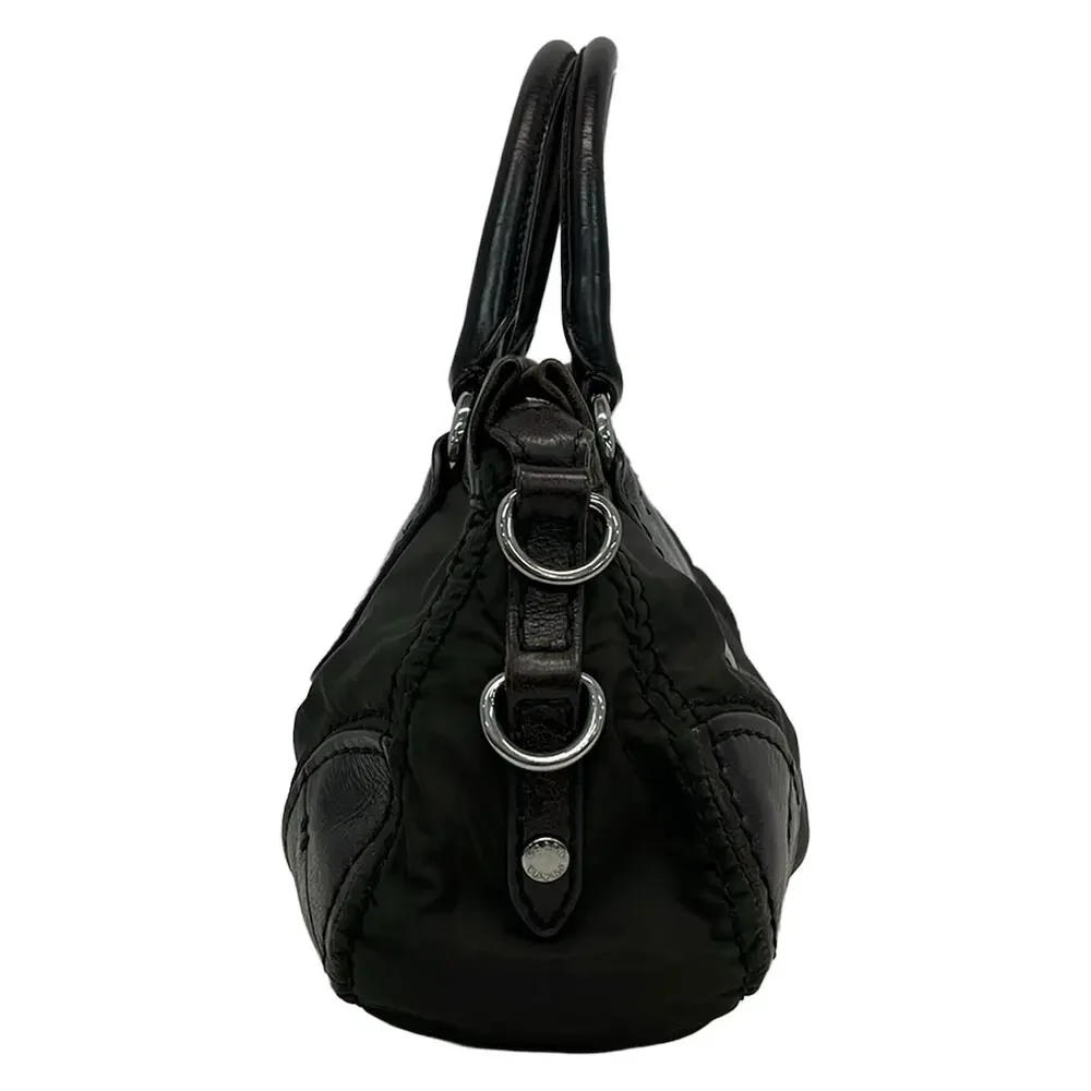 Prada Handbag Khaki Dark Brown Leather Nylon